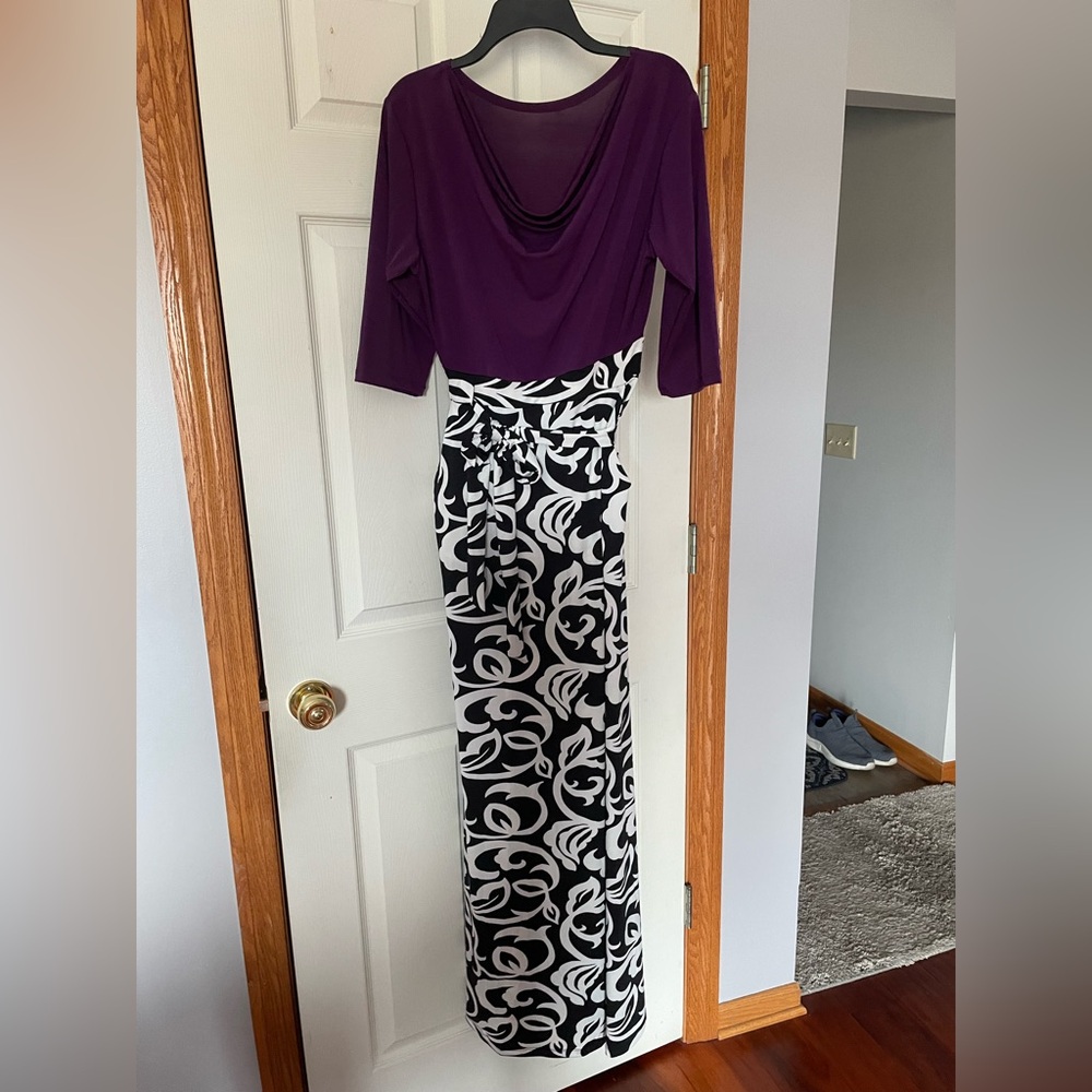 Flirty Pink maxi dress purple cowl neck black & white L